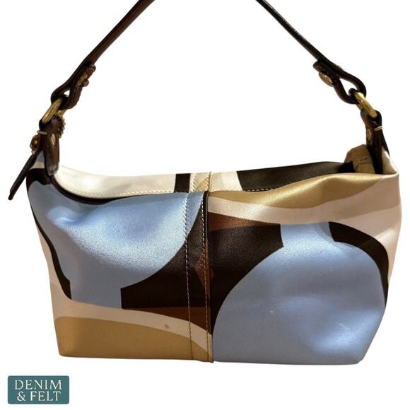 Coach Retro Soho Mini Hobo Bag Satin Brown Multicolor Logo Print Shoulder Purse - Picture 2 of 9